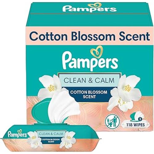 Pampers Wipes, Clean & Calm, Cotton Blossom Scent, 168 Wipes Total (3X Pop-Top Packs)