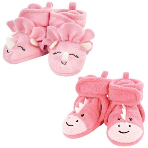 Hudson Baby Infant Girl Cozy Fleece Booties, Girl Dino, 18-24 Months