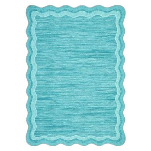 5'x7' Washable Scalloped Rugs for Living Room Bedroom, Modern Solid Non Slip Home Decor Rugs for Nursery Kids Room Dining Room, Teal Blue