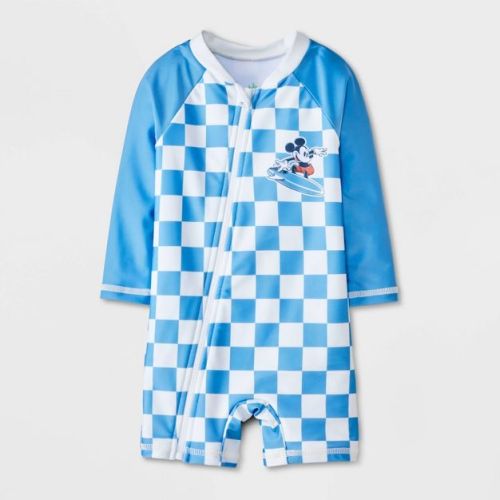Baby Boys' Disney Mickey Mouse Surfing Full Zip Long Sleeve Rash Guard Unisuit - Blue