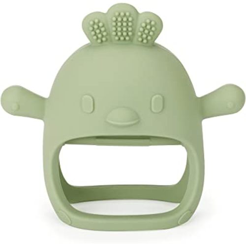 Socub Silicone Baby Teether Toy for Infants 3+ Months, BPA Free Anti-Drop Silicone Mitten Teething Toy for Soothing Sore Gums, Baby Chew Toys for Sucking Needs, Olive