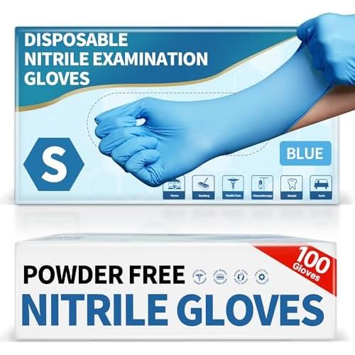 Medical Blue Nitrile Disposable Exam Gloves, 4.5 Mil 100 Pcs Powder-Free Latex-Free Food-Safe for Lab Cooking Cleaning