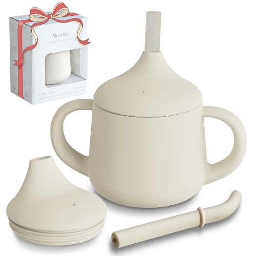 Moonkie Silicone Baby Sippy Cups | 3 Stages Training Cup Straw Cup for Infants Toddlers and Kid | 4 oz 1Pack