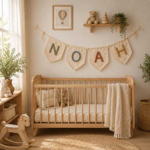 Personalized Baby Name Banner, Yarn Letter Nursery Garland, Boho Crib Decor, Custom Baby Shower Gift, Handmade Nursery Wall Hanging