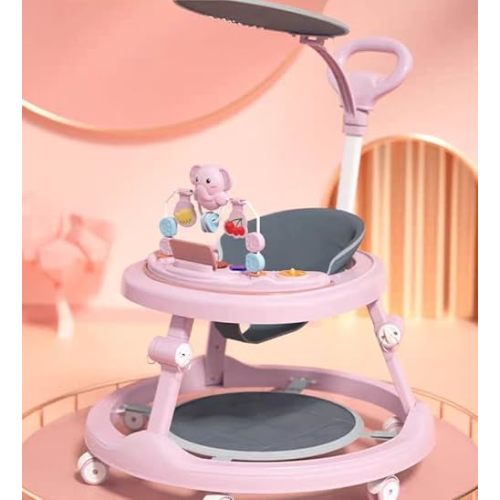 4 in 1 Folding Baby Walker, Activity Walker for Boys Girls, Learning-Seated, Toddler Walk-Behind w/Music Toys, Adjustable Height & Speed, Safety Bumper, Infant Walker Anti-Rollover