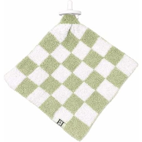 L+L USA Checkered Baby Lovey Security Blanket with Paci Holder – DreamSoft Reversible Plush Mini Comfort Blanket for Newborns, Babies & Toddlers (Green/White)