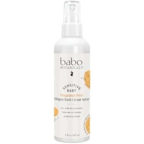 Babo Botanicals Sensitive Baby Fragrance-Free Diaper Rash Cream Spray - No touch, mess-free application - 14.9% Zinc Oxide - Shea Butter, Olive Oil & Aloe Vera - For Babies – 3fl.oz.