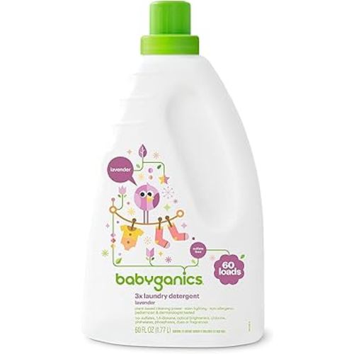 Babyganics 3X Baby Laundry Detergent, HE compatible, Stain-Fighting, Lavender, 60 Fl Oz