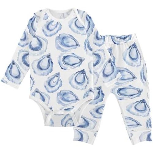 vvfelixl Baby Bodysuits Pants Sets Light Blue Oysters Long Sleeve Baby Clothes for Boys Girls 0-3M