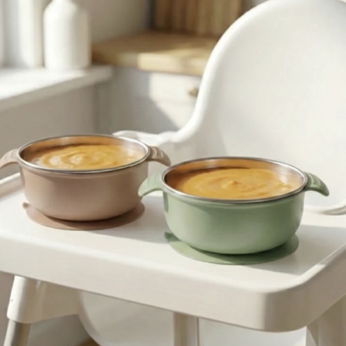 Stainless Steel Suction Bowl Set of 2 (Mocha Mousse & Sage Green)