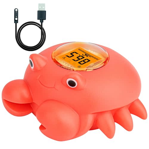 Crab Baby Bath Thermometer - Rechargeable Color Changing LED Water Temperature Sensor for Bath Tubs, Pools & Baby Bathing, Crab Toy with Instant Read, Safe & Fun for Newborn Toddler Kids by BGYTWEYTD