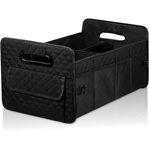JiatuA Car Trunk Organizer for SUV, Car Storage Organizer Collapsible Multi Compartment Container Box, Adjustable Car Accessories for Women/Men, Large Black