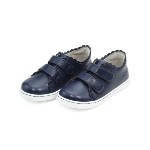 L'Amour Girls Caroline Double Velcro Scalloped Leather Sneaker – L'Amour Shoes