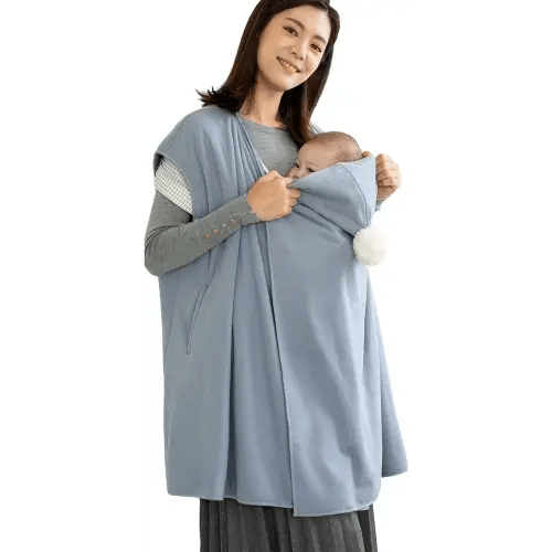 Konny Baby Carrier Winter Cover, Women's Fleece Jacket, Maternity Coat, Nursing Hoodie Vest (Sky Blue, Free Size)