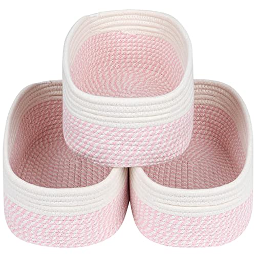 CubesLand Rectangle Organization/Storage Basket, Natural Cotton Rope Woven Baskets for Organizing, Small Basket for Kids, Baby Nursery, Cat Dog Toy Baskets, Organizer Bins for Shelves 3 Packs