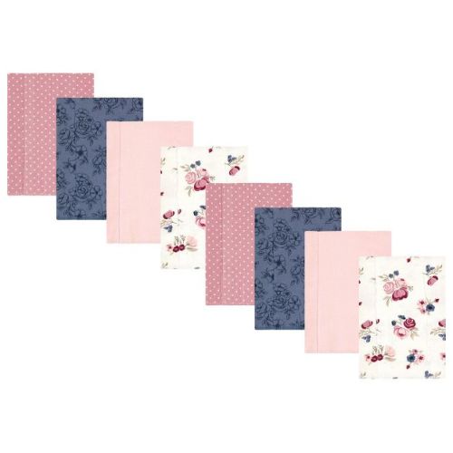 Hudson Baby Girl Cotton Poly Flannel Burp Cloths 8-Pack, Dusty Rose Floral, One Size