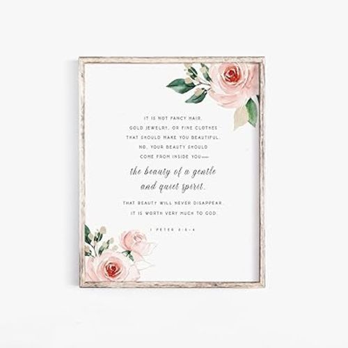Generic The Beauty Of A Gentle And Kind Spirit 1 Peter 3:3-4 Bible Verse Wall Art Print Farmhouse Office Woman Scripture Lord Nursery#45, White