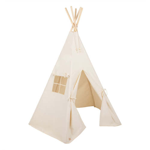 Cotton Teepee Tent & Mat Set - Beige Teepee & Grey Linen Mat