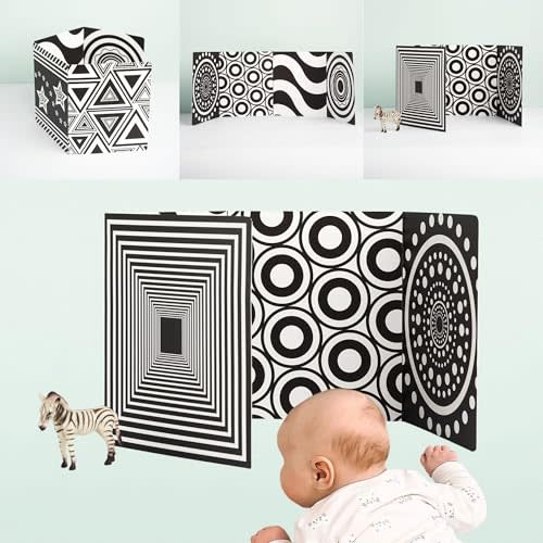 My Little Learner Board That Babies Love - Perfect Size Black and White Baby Cards for Developmental Newborn Tummy Time Toys - Thick Stand Up Board - Black & White Newborn Toys for 0-3 Months & Older