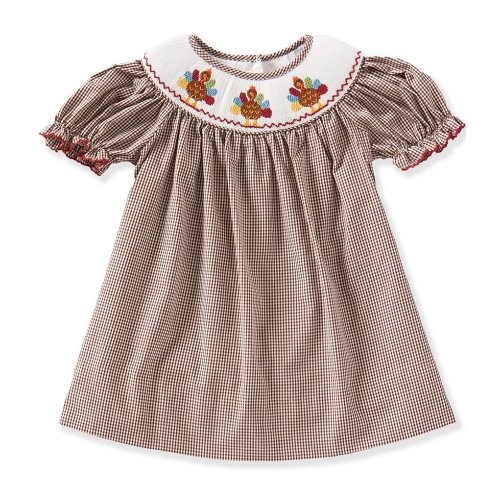 Edgehill Collection Baby Girls Smocked Turkey Bishop Dress