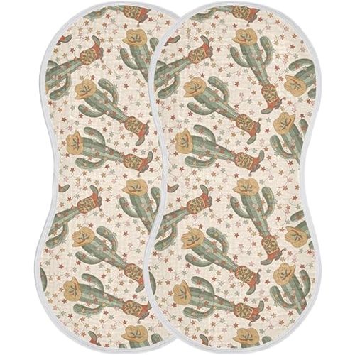Western Cowboy Cactus Muslin Burp Cloths for Baby Boys and Girls - 2-Pack Ultra Absorbent Muslin Washcloths, Newborn Towel, Milk Spit Up Rags, Burp Cloth Bibs, 22 x 11 Inch
