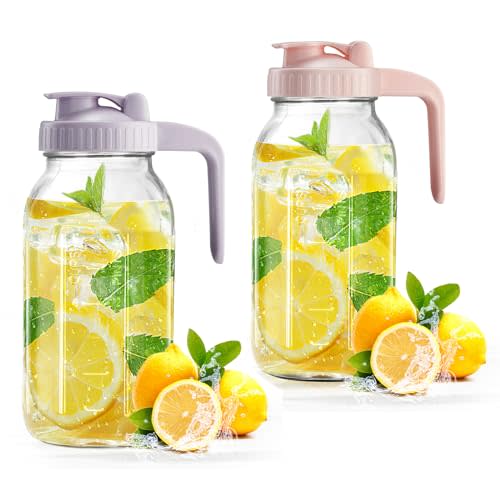 Mason Jar with Pour Spout Lid V-shaped, 2 Quart Iced Tea Pitcher Double Leak Proof, 64 oz Drink Pitcher for Breastmilk, Sun Tea, Juice, Coffee Creamer, Formula Pitche