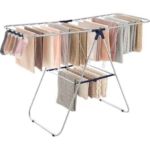 SONGMICS Clothes Drying Rack, Laundry Rack, Free-Standing Indoor Airer, 21.7 x 58.3 x 39.4 Inches, Silver and Blue ULLR52BU