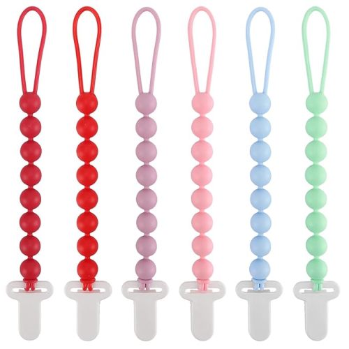 6-Pack Silicone Pacifier Clips for Babies, Safe Teething Beads, Rust-Free Holders, Baby Boy and Girl Essentials, Newborn Must-Have Accessories, BPA-Free (Pink)