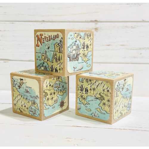 Peter Pan Map - Wood Blocks - Lost Boys - Nursery Room Decor - Neverland - Baby Boy Nursery - Shelf Decor - 2 Inch Blocks
