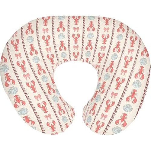 Red Coastal Lobsters and Bows Baby Nursing Pillow Covers for Boy Girl Seashells Waves Nursing Pillowcase for Breastfeeding Pillows Boho Summer Ocean Soft Stretchy Slipcovers for Newborn Infant