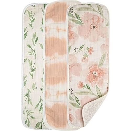 Crane Baby Cotton Muslin Burp Cloths Set of 3, Absorbent Floral Baby Burp Cloths, Newborn Essentials, Registry Must-Haves Pink Floral Burp Cloth