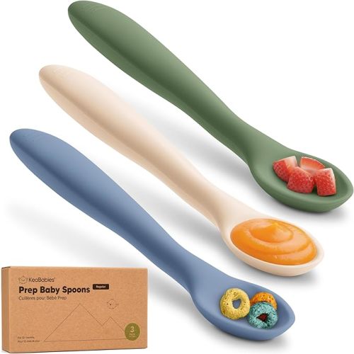KeaBabies Silicone Baby Spoons, Self Feeding 6-12 months - 3-Pack Baby Weaning Eating Utensils, Toddler First Food Training Spoon, Infant, Kids Feeding Supplies Essential Set, Dishwasher-safe (Slate)