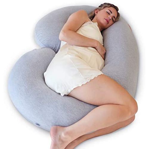 PharMeDoc Pregnancy Pillow with Travel & Storage Bag, C Shaped Full Body Pillow with Grey Jersey Cover