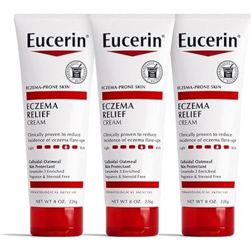 Eucerin Eczema Relief Cream, Full Body Lotion, Moisturizing Eczema Cream with Colloidal Oatmeal (Skin Protectant) and Ceramide 3, Multi-Pack, 8 Oz Tube, Pack of 3