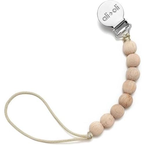 Ali+Oli Silicone Pacifier Clip for Baby (All Wood) 100% Food-Grade BPA Free Newborn Pacifier Holder Infant Binky Clip for Baby Boy or Girl