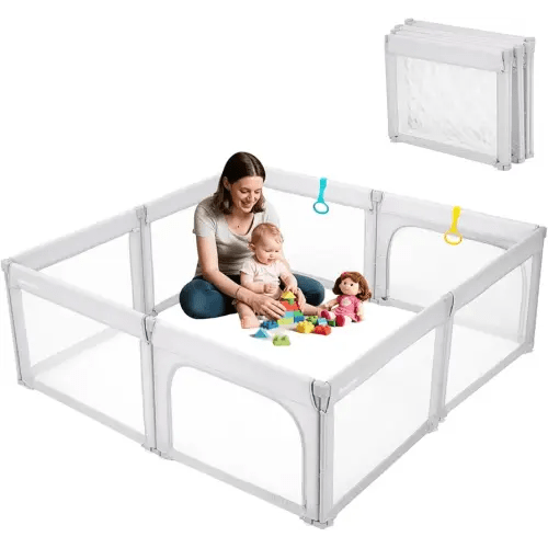 Light Grey Playpen for Babies and Toddlers, Foldable & Adjustable, 71x59x27 inches