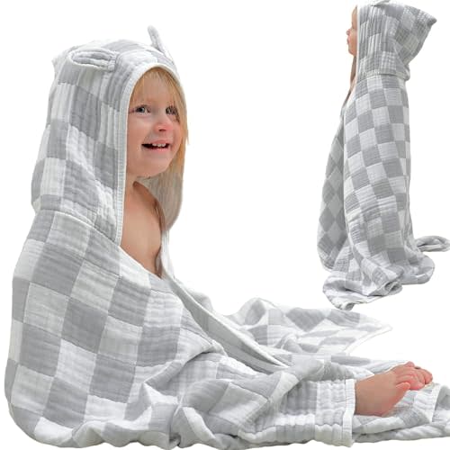HardNok Ultra-Soft Muslin Baby Hooded Towel - 55 x 28 Inches, Ideal for Bath & Beach, Suitable for Both Boys & Girls from Newborns to Toddlers