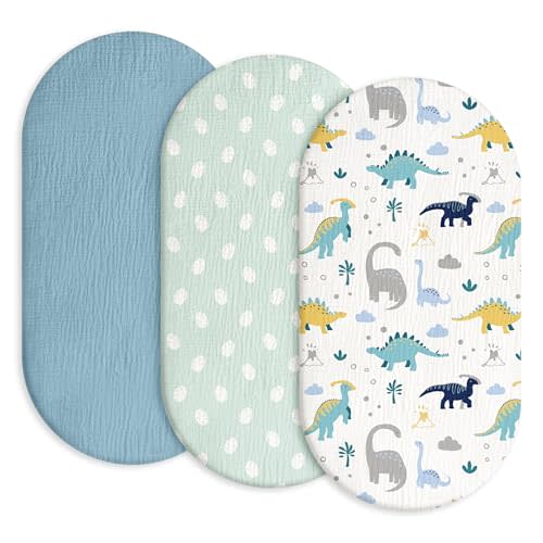 Gllquen Baby Muslin Bassinet Sheets 3pk, Soft Cotton Baby Sheet 33x17 | Breathable Cozy Bassinet Mattress Sheet, Compatible with Halo Bassinest Swivel Sleeper, Snoo, Baby Delight, For Boys Girls