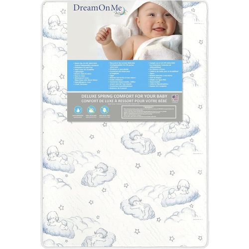 Dream On Me5" Spring Coil Portable Crib Mattress White/Blue