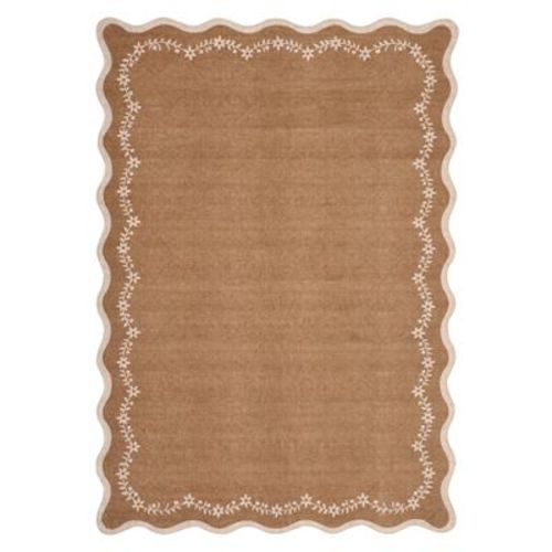 5'x7' Washable Scalloped Rugs for Living Room Bedroom, Solid Non Slip Large Dining Room Rug, Large Soft Nursery Rugs, Brown