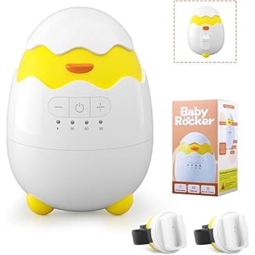Rechargeable Baby Rocker & Soother – Portable with 5 Vibration Intensities and 4 Timing Modes, Perfect for Strollers, Cribs & Newborn Gifts (White 1)