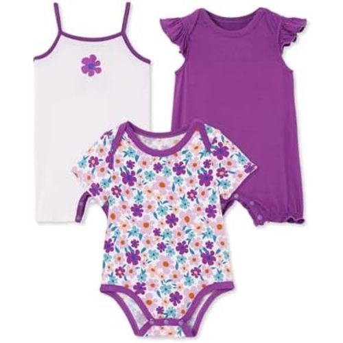 PATPAT Baby Girls Romper 3 - Pack with Bamboo Viscose, Newborn Footies with Snaps for Baby Infant Toddler Clothes Bodysuit