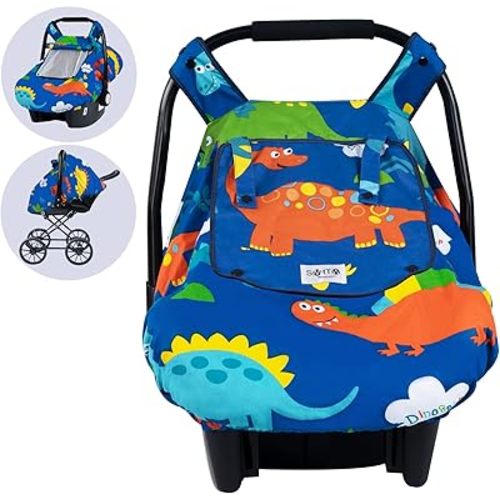 SMTTW Baby Car Seat Covers, Infant Car Canopy for Spring Summer Autumn Winter, Universal Fit, Snug Warm Breathable, Car Seat Canopy for Boys Girls (Dinasour)