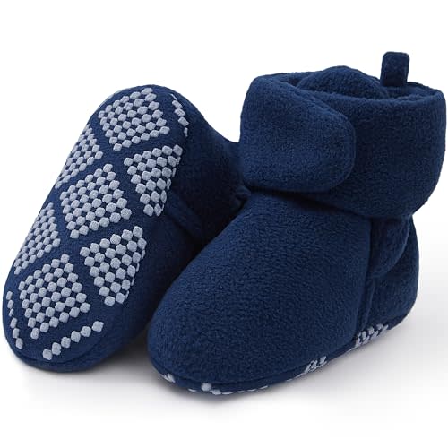 Pro Goleem Fleece Baby Booties, Warm Cozy Baby Slippers, Stay On Sock Shoes, Easy to Put on, Unisex Baby Gifts, Soft Non-Slip Adjustable Newborn Boots for Boys and Girls