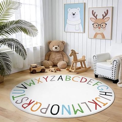 Topotdor Oval Kids Play Rug Alphabet Nursery Area Rug Extra Large Soft Crawling Play Mat for Children Toddlers Bedroom (47x70 inch, Multi Color)
