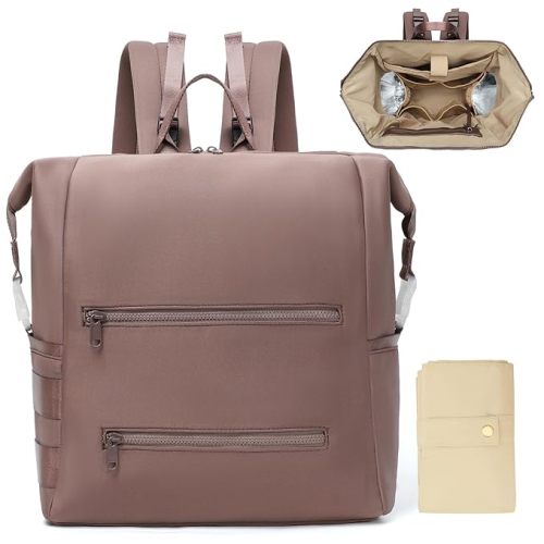 Omanmoli Diaper Bag Backpack,Large Neoprene Baby Bag for Boys Girls with 15 Diaper Bag Organizer,2 Insulated Pockets,Changing Pad,Stroller Straps,Mauve