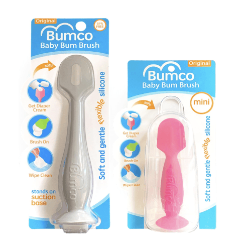 Bumco Baby Bum Brush + Mini Diaper Cream Spatula with Case - BPA-Free Butt Spatula Baby, Soft Diaper Spatula, Baby Diaper Cream Applicator, Mom-Invented Diaper Bag Essentials, Butt Spatula
