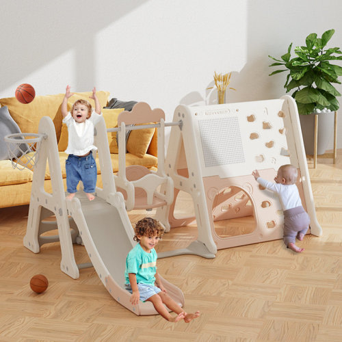 SUMIJ Toddler Slide, 8 in 1 Kids Indoor Slide for Toddlers 1-3, Kids Playground for Indoor Outdoor with Basketball Hoop Climbing playground and Swing , Indoor Outdoor Slide Playset | Wayfair