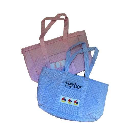Monogrammed Gingham Smocked Diaper Bag/Tote Bag- Bunnies or Sailboats
