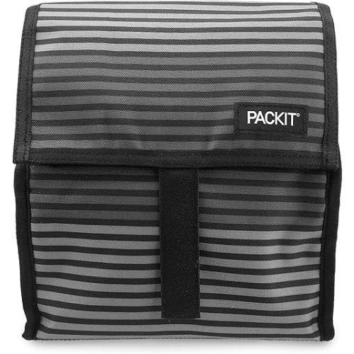 PackIt Freezable Lunch Bag, Gray Stripes, Built with EcoFreeze Technology, Foldable, Reusable, Zip and Fold Closure with Buckle Handle, Perfect for School and Office Lunches
